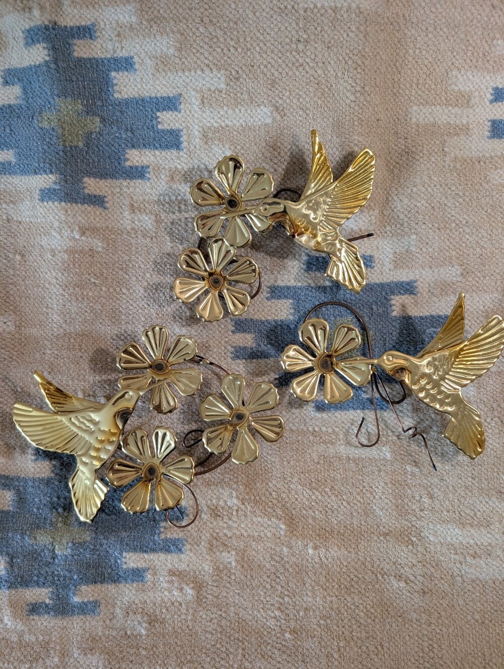 3 Piece Set-Gold Hummingbird & Flower Wall Accent - Gold Home Wall Decor